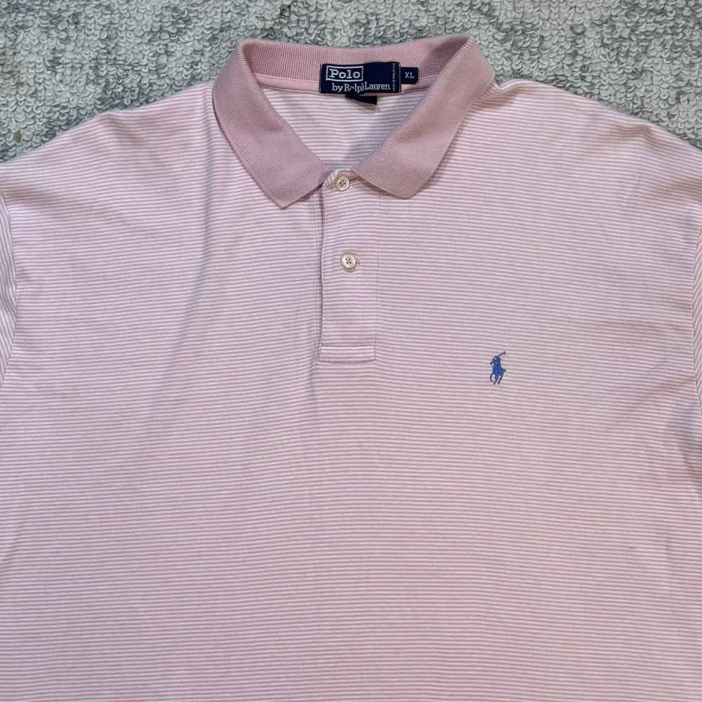 Polo Ralph Lauren Vintage Pink Striped Short Sleeve Polo Shirt Mens XL‎ Preppy